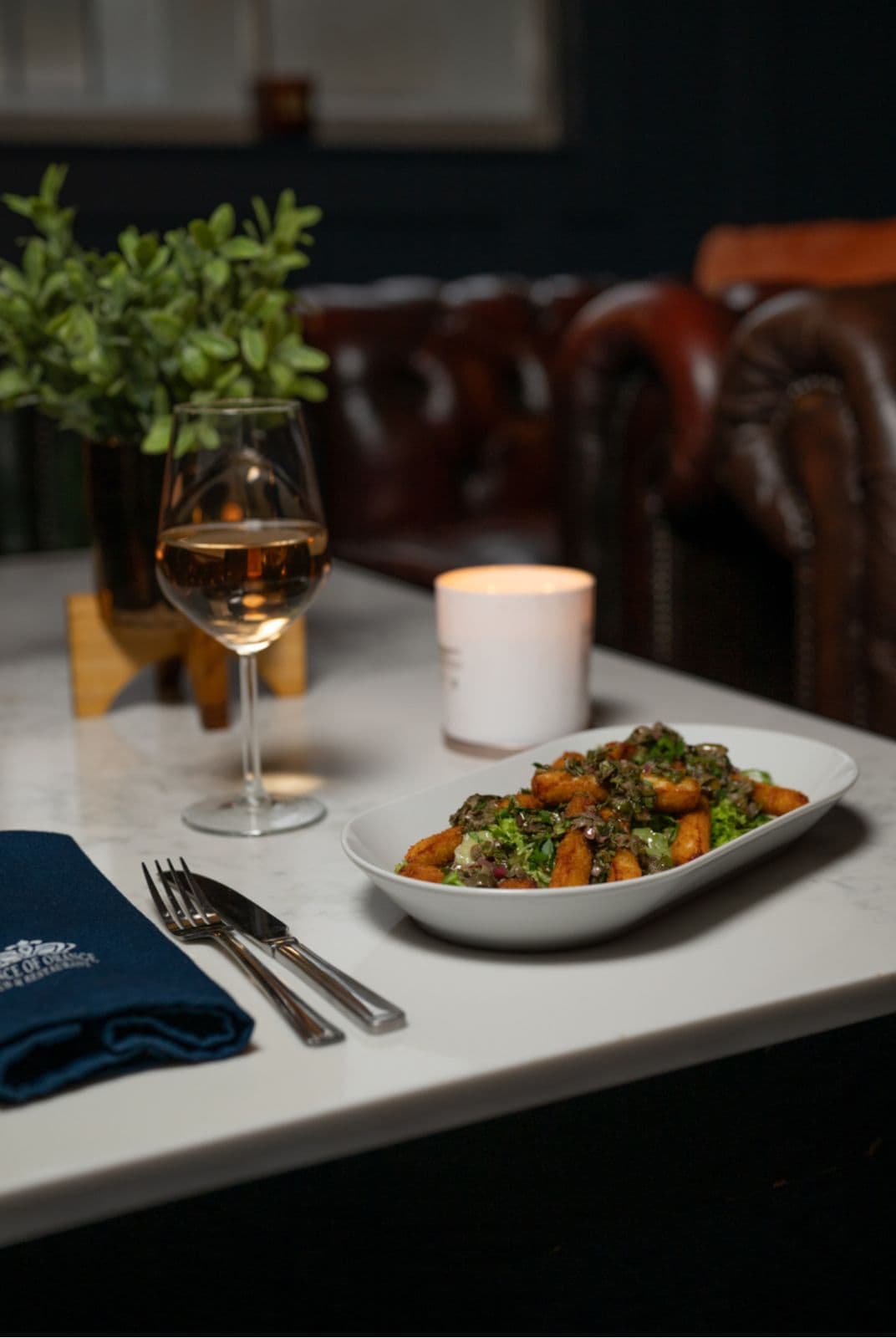Dinner served by candlelight